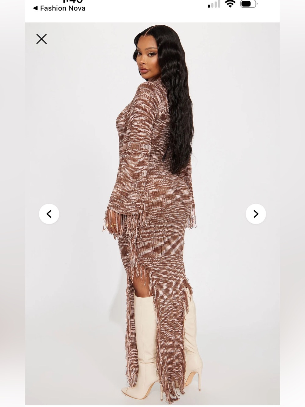 Fringed Knit Maxi Dress in Brown & Cream